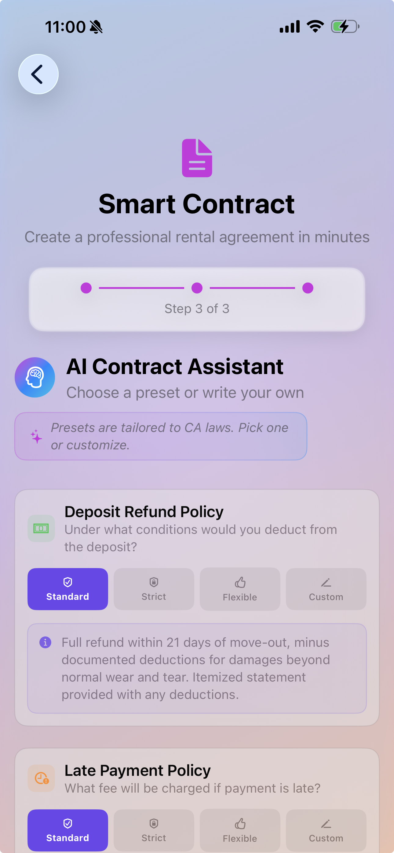 The AI Contract Assistant drafting a sublease agreement in the Apateu iOS app